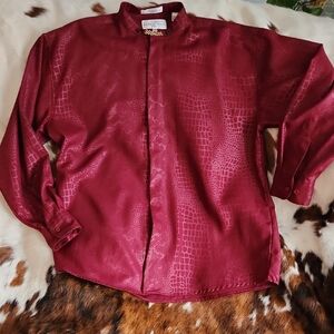 Croc-Embossed Button-Up Single Needle Tailoring Shirt Sz Lg 16-16 1/2